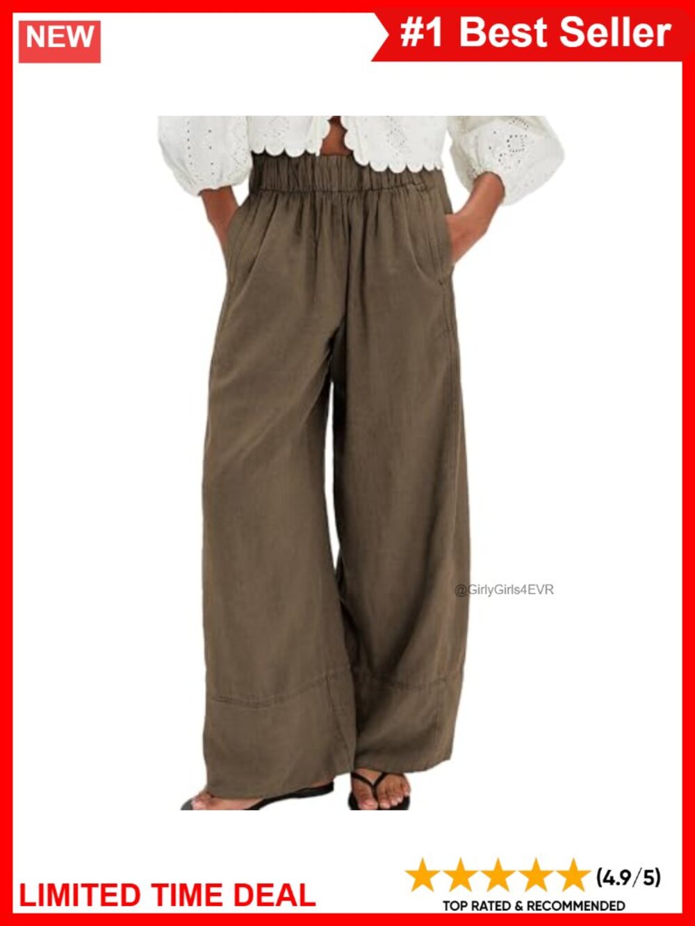 Linen Cotton Wide Leg Palazzo Pants Pull On Beach Cover Up